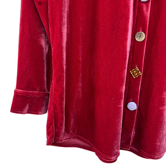 NWOT Soft Surroundings Red Velvet Button-Up Shirt Mixed Buttons Long Sleeve M - Picture 8 of 11